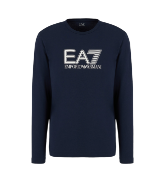 EA7 Long-sleeved crew neck T-shirt in stretch cotton Visibility navy  