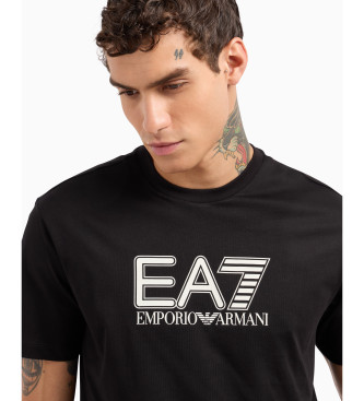 EA7  Visibility T-shirt met ronde hals in zwart gebreide katoenjersey