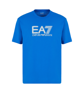 EA7 Visibility T-Shirt mit Rundhalsausschnitt aus blauem Baumwollstrickjersey