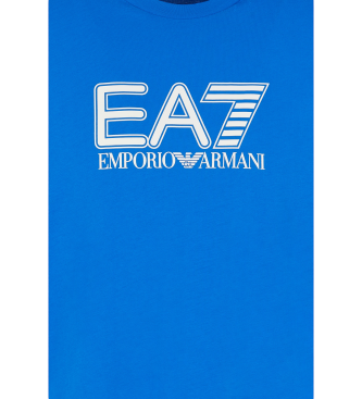 EA7 Visibility T-Shirt mit Rundhalsausschnitt aus blauem Baumwollstrickjersey