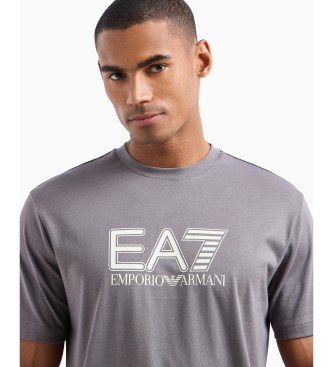 EA7 Visibility crew neck T-shirt in grey knitted cotton jersey