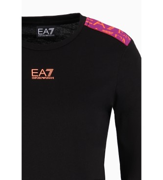 EA7 Logo Series t-shirt med rund hals i sort bomuld