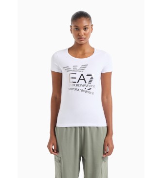 EA7 Logo Series T-Shirt mit Rundhalsausschnitt aus Stretch-Baumwolle  wei