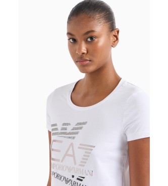 EA7 T-shirt  col roul Logo Series en coton extensible  blanc