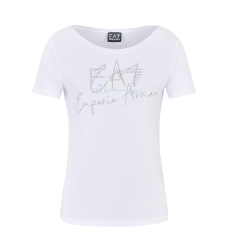 EA7 Logo Series t-shirt med rund hals i hvid bomuld med stretch