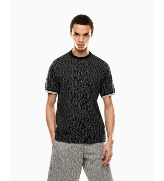 EA7 T-shirt z czarnego żakardowego materiału