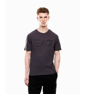 EA7 Logo Series short sleeve organic cotton knitted T-shirt grey