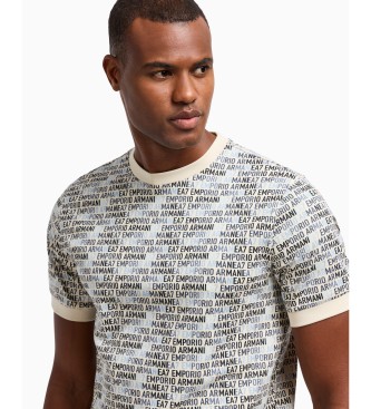 EA7 T-shirt z beżowym nadrukiem