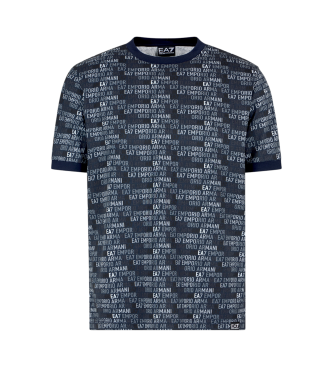 EA7 Katoenen crew neck T-shirt met monogram print uit de Logo serie blauw