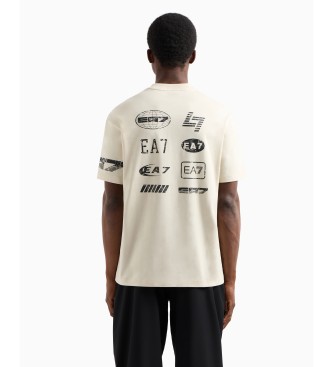 EA7 Graphic Series beige bomullsstickad T-shirt med rund halsringning