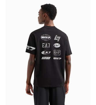 EA7 T-shirt com gola redonda em camisola de algodo preta da srie Graphic, tricotada em preto