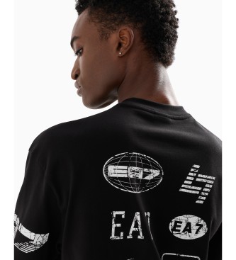 EA7 T-shirt com gola redonda em camisola de algodo preta da srie Graphic, tricotada em preto