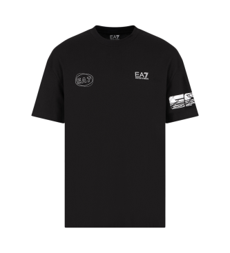 EA7 Graphic Series T-Shirt mit Rundhalsausschnitt aus schwarzem Baumwolljersey, schwarz gestrickt