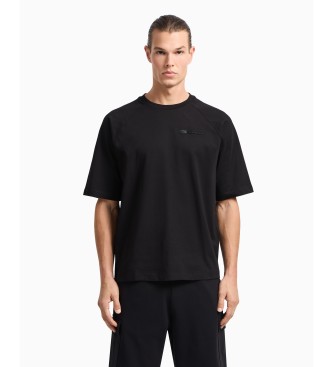 EA7 Czarny bawełniany T-shirt z dzianiny