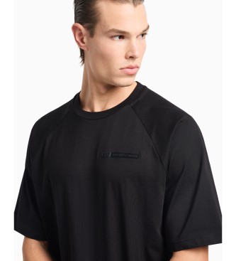 EA7 Czarny bawełniany T-shirt z dzianiny