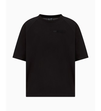 EA7 Czarny bawełniany T-shirt z dzianiny