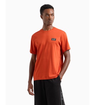 EA7 Logo Series T-shirt in orange cotton blend knitted jersey