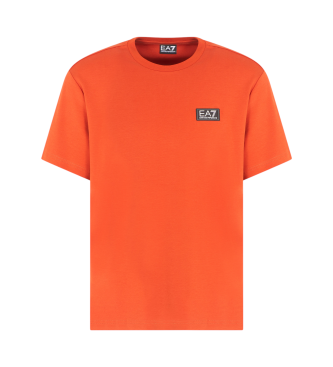 EA7 Logo Series T-shirt in orange cotton blend knitted jersey