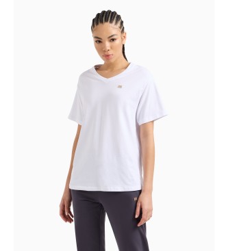 EA7 Core Lady T-shirt i stretchig bomullsjersey med vit V-ringad krage