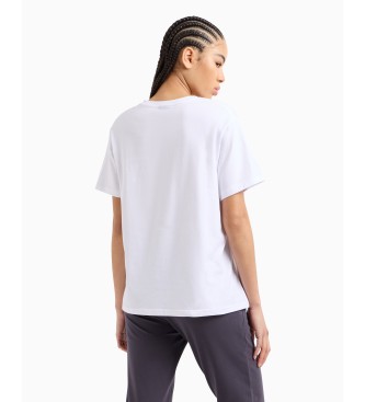 EA7 Core Lady T-Shirt aus Stretch-Baumwolljersey mit weiem V-Ausschnitt