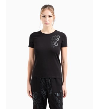 EA7 Graphic Series T-shirt med rund hals i sort bomuld med stretch