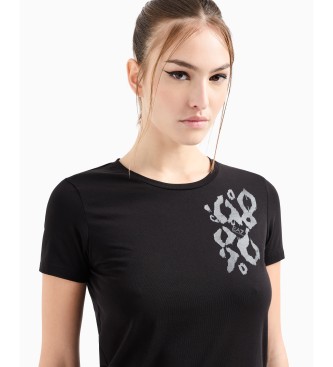 EA7 Graphic Series T-shirt med rund hals i sort bomuld med stretch