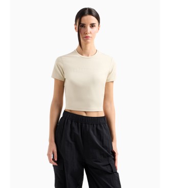EA7 T-shirt bege com gola redonda
