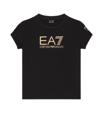 EA7 Camiseta de cuello redondo Shiny Girl de algodn elstico negro