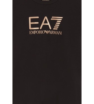 EA7 Camiseta de cuello redondo Shiny Girl de algodn elstico negro