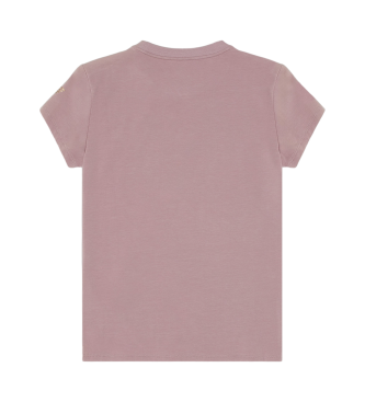 EA7 T-shirt Shiny Girl  col ras du cou en coton extensible rose