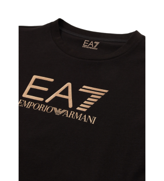 EA7 Camiseta de cuello redondo Shiny Girl de algodn elstico negro