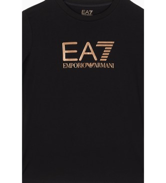 EA7 Camiseta de cuello redondo Shiny Girl de algodn elstico negro