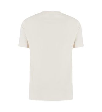 EA7 T-shirt girocollo beige in misto viscosa stretch con scudo premium