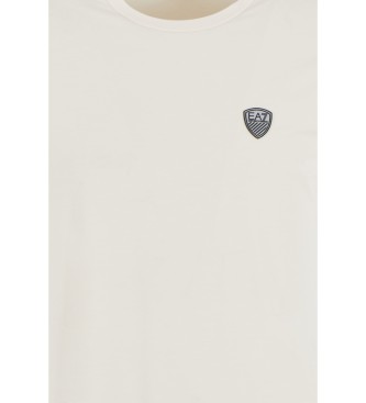 EA7 T-shirt girocollo beige in misto viscosa stretch con scudo premium