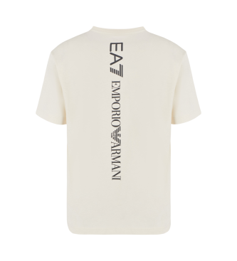 EA7 T-shirt med rund hals och logoserie i beige bomullsjersey