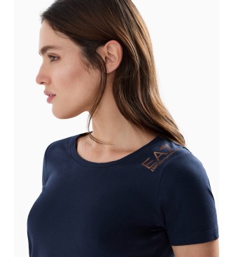 EA7 Core Lady Kurzarm-T-Shirt aus Stretch-Baumwolle in navy  