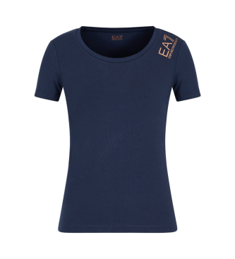 EA7 Core Lady Kurzarm-T-Shirt aus Stretch-Baumwolle in navy  