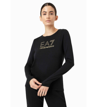 EA7 T-shirt nera a maniche lunghe in cotone stretch e Modal Evolution