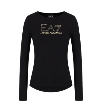 EA7 T-shirt nera a maniche lunghe in cotone stretch e Modal Evolution