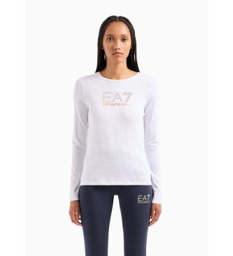 EA7 T-shirt Evolution  manches longues en coton blanc et modal stretch 