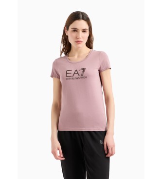 EA7 Glnzendes Rundhals-T-Shirt aus rosa Baumwolle