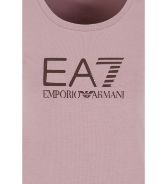 EA7 Glnzendes Rundhals-T-Shirt aus rosa Baumwolle