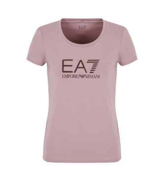 EA7 Glnzendes Rundhals-T-Shirt aus rosa Baumwolle