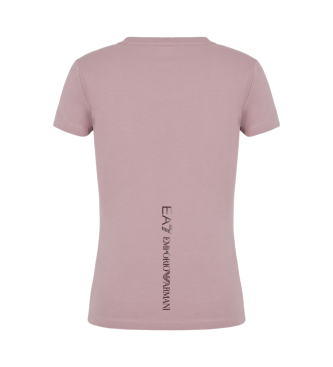 EA7 Glnzendes Rundhals-T-Shirt aus rosa Baumwolle