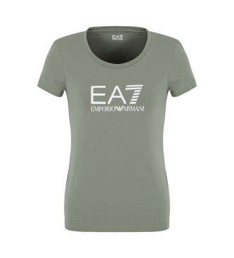 EA7 Glnzendes T-Shirt mit Rundhalsausschnitt aus grner Baumwolle