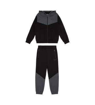 EA7 Athletic Colour Block Boy Tracksuit in cotton blend black