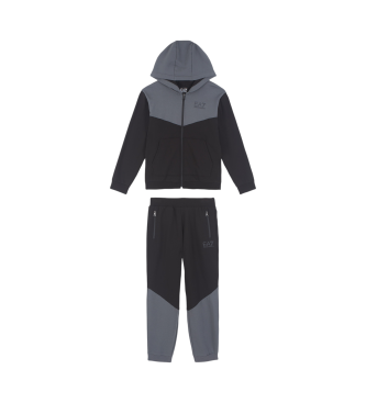 EA7 Athletic Colour Block Boy Tracksuit in cotton blend black