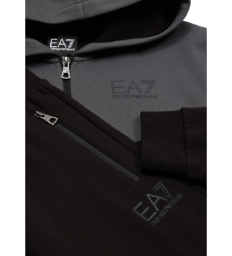 EA7 Athletic Colour Block Boy Tracksuit in cotton blend black