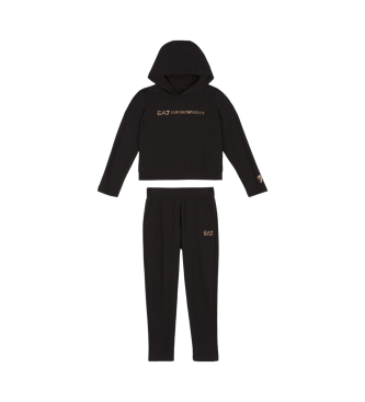 EA7 Shiny Girl black stretch cotton tracksuit bottoms