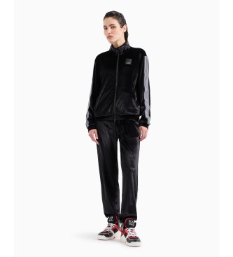 EA7 Athletic Velour Tracksuit in black technical fabric